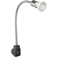Ledscom.de Steckdosenlampe LESCH Leselampe Schwanenhals, Schalter, chrom/schwarz + LED