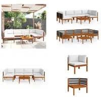 vidaXL 7 tlg. Garten Lounge Set mit Kissen Cremeweiß Massivholz Akazie - Gartenmöbel-Set - Gartenmöbel-Sets - Gartensofa - Gartensofas - Weiß