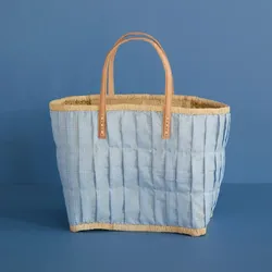 RICE Rice Tasche aus Bast mit Henkel, Large, Hellblau
