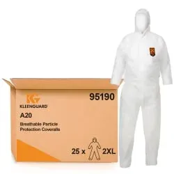KLEENGUARD® A20 atmungsaktiver Schutzanzug mit Kapuze, weiß 95190 , 1 Karton = 25 Stück, Größe XXL (58 - 62)
