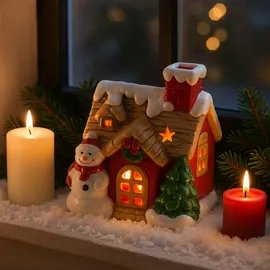 I.GE.A. LED-Dekofigur I.GE.A. "LED-Haus", rot (rot, weiß), B:10cm H:13cm, Terrakotta, Dekofiguren, Dekoobjekt LED batteriebetrieben Weiß Gold Weihnachtsdeko