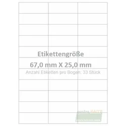 Wasser auflösbare Etiketten 67,0 x 25,0 mm(Anzahl Bögen /VPE: 25)