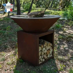 Grill'Chic Holzgrill Le Classique Braséro mit Outdoor-Plancha 100x90, aus echtem Cortenholz - 100% in Frankreich hergestellt