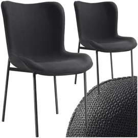 Tectake Polsterstuhl Tessa Webstoff schwarz 2er Set
