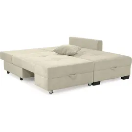 luma-home Ecksofa Schwenkfunktion Doppelbett, Schlafcouch Bettkasten, Cordbezug Beige Grau / 15215 - Beige/Grau