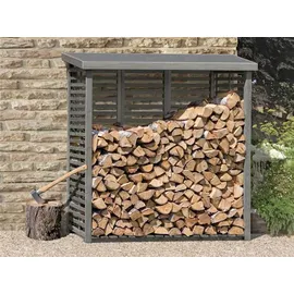 Delta Gartenholz Kaminholzregal Flammo L Holz 208 x 75 x 200 cm mit Rückwand Grau