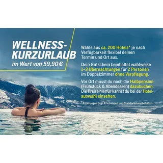 JOCHEN SCHWEIZER Geschenkgutschein: Wellness Kurzurlaub für 2 (3 Nächte)
