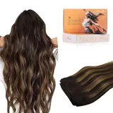 DOORES Echthaar Extensions, Balayage Dunkel Braun To Chestnut Braun 35cm (14zoll) 80g, Tressen Echthaar Glattes Haar Extensions Echthaar Tressen