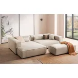 LeGer Home by Lena Gercke Ecksofa PIARA XXL, L-Form, Schlaffunktion, Cord, Leinenoptik o. Strukturstoff, Hocker stellbar zum Schlafsofa (Krokodilverbinder), tiefe Sitzfläche beige|braun