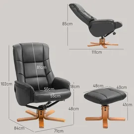 Homcom Relaxsessel Kunstleder 84 x 102 x 71 cm Schwarz mit Hocker