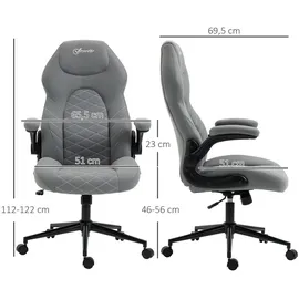 Vinsetto Bürostuhl, Ergonomischer Schreibtischstuhl, Computerstuhl mit Wippfunktion, Verstellbaren Armlehnen, Drehstuhl mit Weichem Kissen, Mikrofasertuch, Hellgrau Kunststoff, 69.5x122x65.5 cm, Arbeitszimmer, Bürostühle, Drehstühle