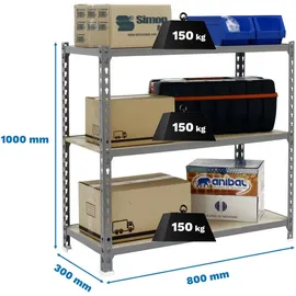 Proregal Schwerlastregal Small Muli HxBxT 100 x 80 x 30 cm 3 Fachböden Fachlast 150 kg Grau