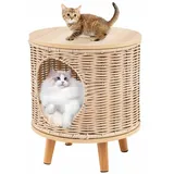 KOMFOTTEU Tierhaus, Katzenhaus Katzenunterstand mit Rattangestell beige