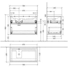 Sanipa Waschtischunterschrank 2 Auszüge 87,0 x 58,6 x 46,7 cm Anthrazit Matt
