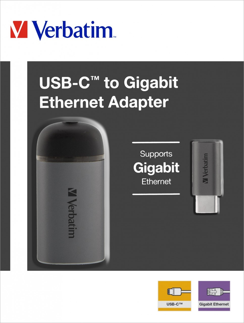 Verbatim Adapter, USB 3.1-C/RJ45 Gigabit, silber Kabel 10cm, Retail-Blister