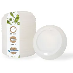 BIOZOYG 1000 Stück Einwegdeckel Ø 90mm, weiß  CPLA Bio Plastikdeckel Kaffeedeckel kompostierbar, biologisch abbaubar, umweltfreundlich