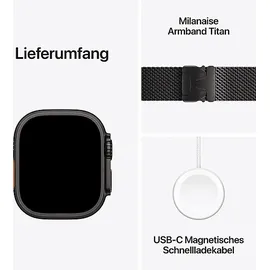 Apple Watch Ultra 2 GPS + Cellular 49 mm Titangehäuse schwarz,  Milanaise Armband schwarz M