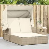 Festnight Doppelliege Outdoor 2 Personen Doppel Gartenliege mit Ausziehbares Sonnendach Rattan Sonnenliege Sonnenbett Loungebett Gartenbett mit Auflage Liege Outdoor Rattanliege Liegestuhl Garten