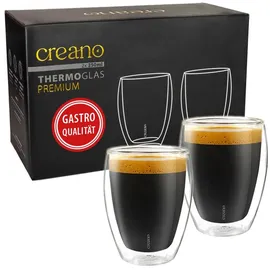 Creano PREMIUM doppelwandige Trinkgläser 250ml - 2er Set - Gastronomie Qualität - 100% Spülmaschinenfest - NEUHEIT 2024 - Thermoglas - Doppelwandglas