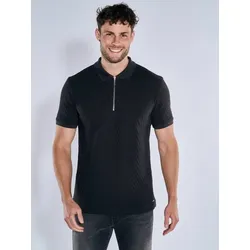 emilio adani Herren Polo-Shirt uni Schwarz slim fit gemustert Zipper - S