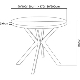 WFL GROUP Runder Ausziehbarer Esstisch - Loft Style Tisch mit Metallbeinen - 120 bis 200 cm - Industrieller Quadratischer Tisch für Wohnzimmer - Kompakt - 120 cm - Eiche Lefkas