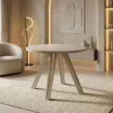 Runder Esstisch Ausziehbar 100–140 cm mit Holzbeinen aus Buchenholz in Kaschmir – Moderner Ausziehtisch für Esszimmer, Küche und Wohnzimmer ... - Beige/Grau