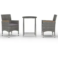 vidaXL 3-tlg Bistro-Set Poly Rattan und Hartglas Grau