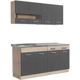Homestyle4u Küchenzeile 160 cm Eiche Grau