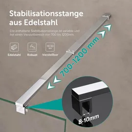 doporro Luxus Duschwand Duschabtrennung 50x200cm Walk-in Dusche 10mm Esg-sicherheitsglas Klarglas inkl. Nanobeschichtung Bremen02K