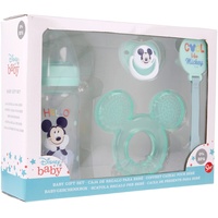 Stor Baby-Geschenk-Set mit Flasche, Schnuller, Schnullerhalter und Beißring | Cool Like Mickey