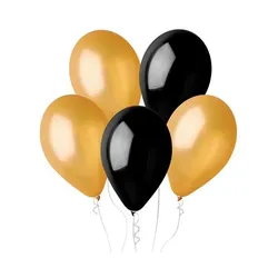 Ballon 30 cm 5 Stück - Gold & Schwarz