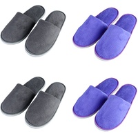 Teceyfeet 4 Paars Gästehausschuhe Set, Hausschuhe Herren Hotelslipper Winter warm Gästepantoffeln Damen Hochwertig Spa Slipper Waschbar Bequeme Frottierslipper Hausschuhe für Gäste - 43 EU