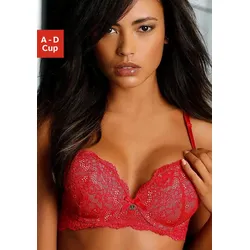 Push-up-BH JETTE, Damen, Gr. 70, Cup C, rot, Spitze, Obermaterial: 90% Polyamid, 10% Elasthan, feminin, BHs Spitzen-BH Spitzenwäsche BH Push-up-BH, mit raffinierten Trägern in Bänder-Optik, sexy Dessous