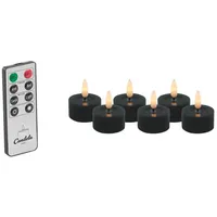 LC Home LED-Kerze LED Kerzen Set Winter Echtwachs Timerfunktion Fernbedienung dimmbar (Set, 6-tlg., LED Kerzen Winter, Teelicht und Stumpenkerze mit Reflexionsspiegel), LED Kerzen mit Timerfunktion Fernbedienung Dimmbar schwarz Ø 4,5 cm x 2,5 cm
