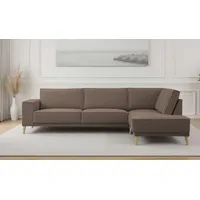Ecksofa OTTO HOME "Oland Skandi, weicher Chenille-Stoff", braun, B:289cm H:85cm T:210cm, 100% Polyester, Sofas, Ecksofa, L-Form, 289 cm, Wellenunterfederung, Skandi-Design, Massivholzfüße