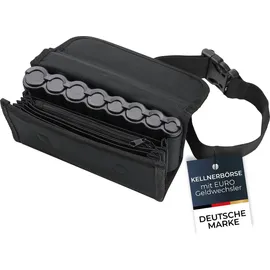 HMF Kellner Geldbörse mit verstellbarem Gürtel, Kellnertasche mit Euro-Geldwechsler und Reißverschlussfach 20,5 x 10 x 6,5 cm Schwarz