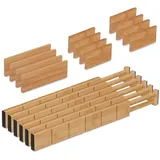 Relaxdays Schubladentrenner, Set, verstellbare Länge von 43,5 bis 57 cm, Bambus, Schubladenteiler Küche, Natur