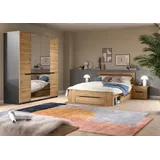 Home affaire Schlafzimmer-Set REHAT, 4-teilig, best. aus: Bett, Kleiderschrank & 2x Nachtkommode, (4-tlg., TOPSELLER!, für Matratzengröße 140x200 cm, viel Stauraum), Rehat, Schlafzimmerset, Bett 140x200 cm, Nachttische, 1 Kleiderschrank grau