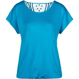 VIVANCE Kurzarmshirt "mit sommerlicher Häkelspitze am Rücken", Damen, Gr. 44/46, blau (türkis), Single Jersey, Obermaterial: 95% Viskose (LENZINGTM ECOVEROTM), 5% Elasthan.