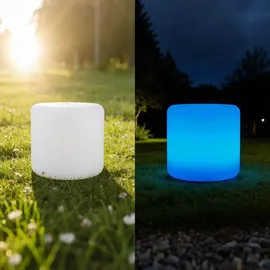 ideoon lights Moderne LED Solar Zylindrische Tischlampe 27,0 cm inkl. Erdspiess RGBW Farbwechsel weiß