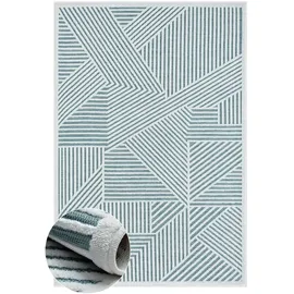 Myflair Teppich "Vill, LAGERRÄUMUNG", blau (blau,weiß), B:200cm H:8mm L:300cm, Polypropylen, MYFLAIR MÖBEL & ACCESSOIRES, Teppiche, Teppich, modernes Design, Hoch-Tief Effekt, Outdoor geeignet, Balkon, Terrasse