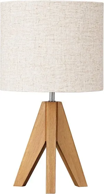 Dewenwils Edishine Nachttischlampe/Tischlampe aus Holz, vintage, Dreibein, Leinenschirm, beige, helles Walnuss, für moderne Dekoration im Schlafzimmer, Wohnzimmer, Nachttisch, Geschenk [Energieeffizienzklasse F]