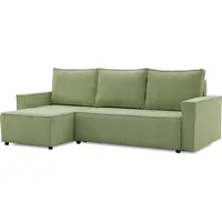 Ecksofa LUCCA mit Schlaffunktion 200x140 cm, Modernes Schlafcouch aus Cordsamt mit Bettkästen, Stoff: POSO 047 OLIVGRÜN, Füllung: SCHAUMSTOFF