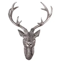 Spetebo Hirschgeweih 10 Ender - Wand Deko in Silber Optik 40x30 cm - Hirschkopf Skulptur Jagd Geweih