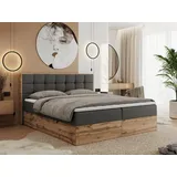 MKS Meble Boxspringbett 180x200 mit Bettkasten Holz Holzrahmen, Boxbett 180x200 mit Matratze H3 und Kopfteil, - Grau Kunstleder - Albero-1