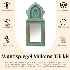 Marrakesch Orient & Mediterran Interior 2er Set Wandspiegel Mukana Türkis H 22cm × B 10cm × T 3cm - Boho