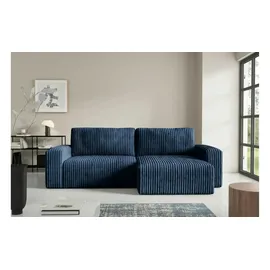 furnisell Eckcouch Cord mit Schlaffunktion 2-Sitzer Blau