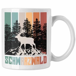 Trendation Tasse Schwarzwald Tasse Geschenk Grafik Geschenkidee Hirsch weiß