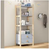 stilvora Standregal aus Kiefernholz und MDF in Blau/Natur, 70x45x180,5 cm, 4 Ebenen mit 2 Schubladen