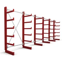 Stier Kragarmregal einseitig 5 Felder mit 5 Ebenen 6500x2000x500mm feuerrot
